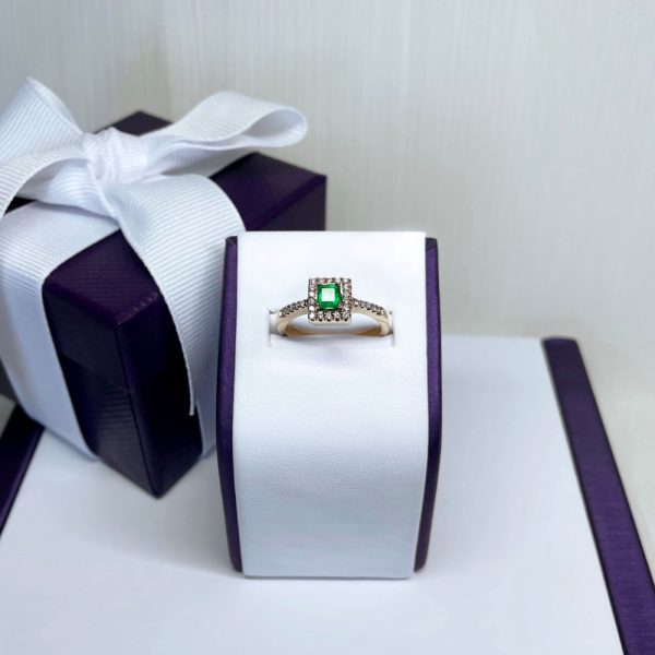 18K Rose Gold Emerald Diamond Engagement Ring