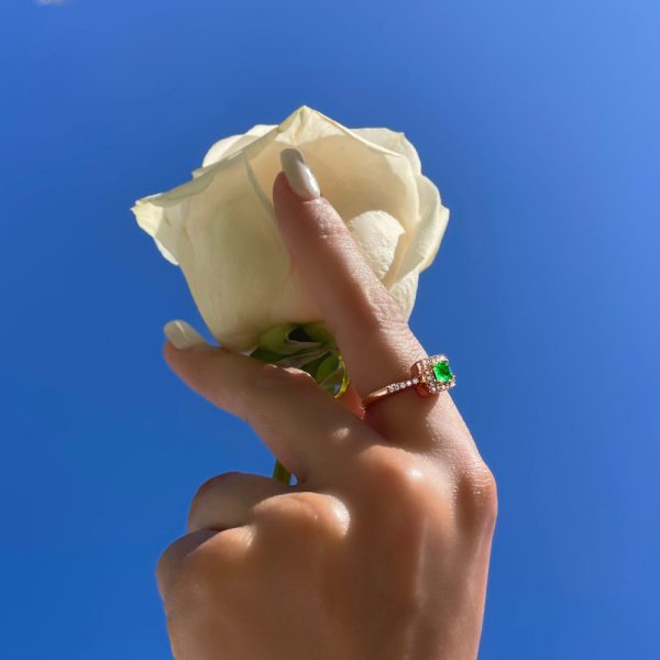 8K Rose Gold Emerald and Diamond Engagement Ring Price