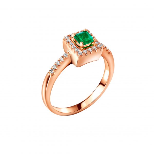 Dreams Come True - 18K Rose Gold Emerald and Diamond Royal Crown Engagement Ring