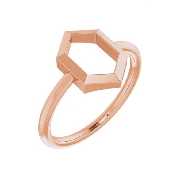 Space Hexagon - 18K Rose Gold Minimal Statement Ring