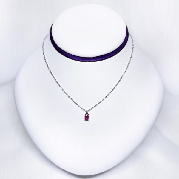 14K White Gold Pink Sapphire Stone Pendant Necklace