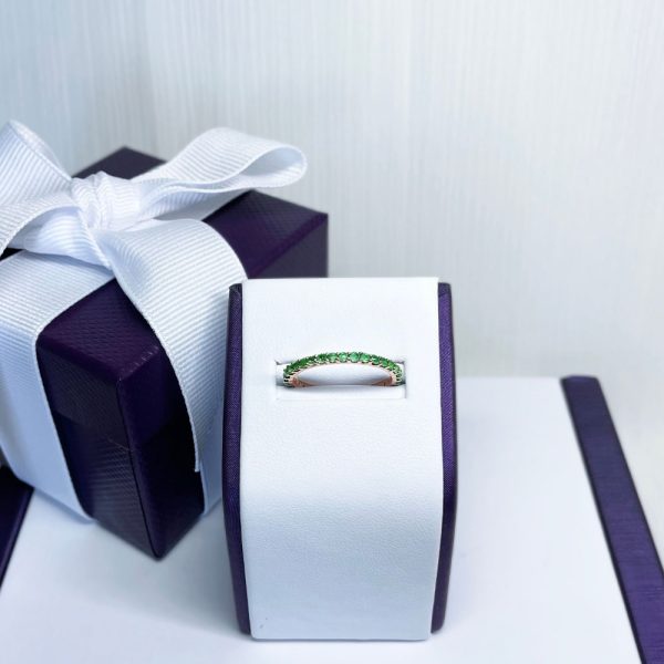 14K Rose Gold Green Emerald Eternity Band Ring