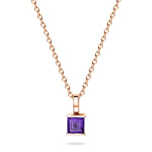 14K Rose Gold Square Amethyst Pendant Necklace