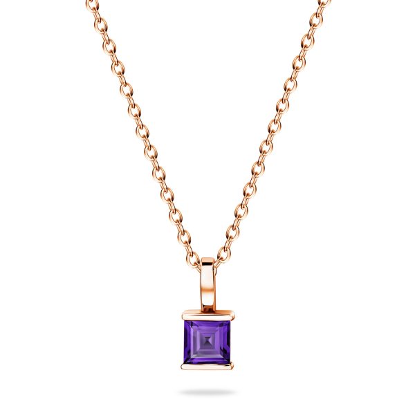 14K Rose Gold Square Amethyst Pendant Necklace