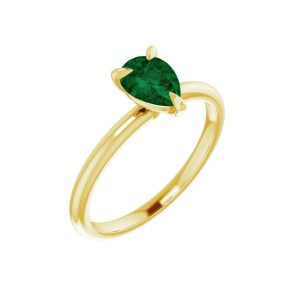 14K Yellow Gold Natural Pear-Cut Solitaire Emerald Ring